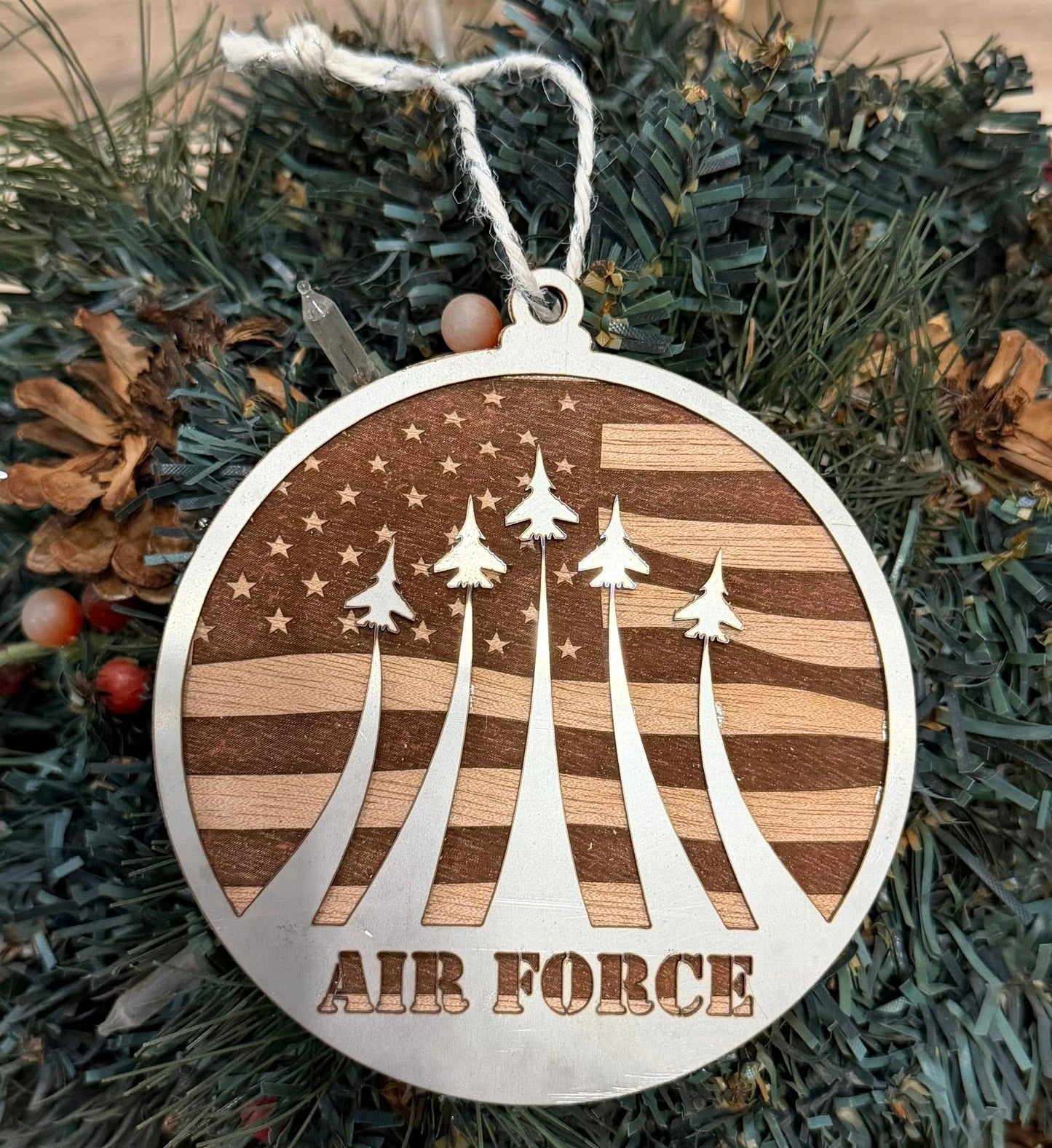 Air Force Fighter Jet Wood and Stainless Steel Ornament — Valley Creations