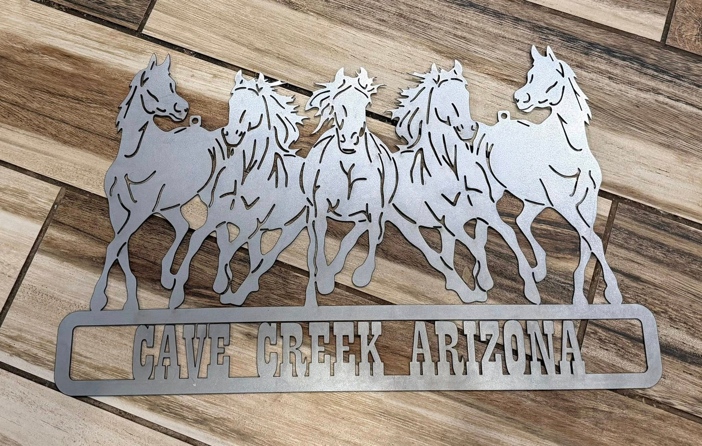 Cave Creek Arizona 5 Running Horses Stainless Steel Sign, 18in x 12in — Valley Creations