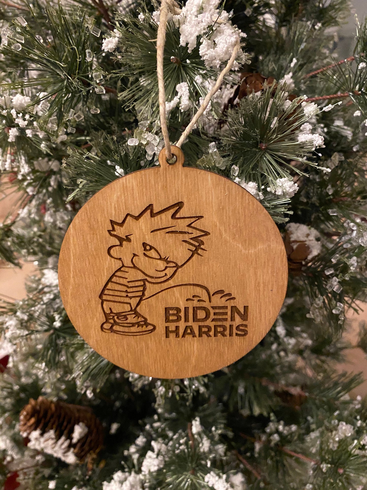 Funny Calvin and Hobbes Pissing | Biden Harris Ornament | President Elect