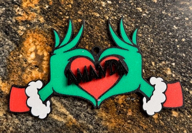Personalized Grinch with Heart Christmas Ornaments