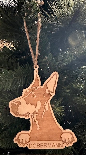 Dobermann with Paws Holiday Ornament | Wood | Personalized | Free Shipping