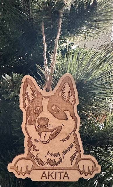 Akita with Paws Holiday Ornament | Wood | Personalized | Free Shipping