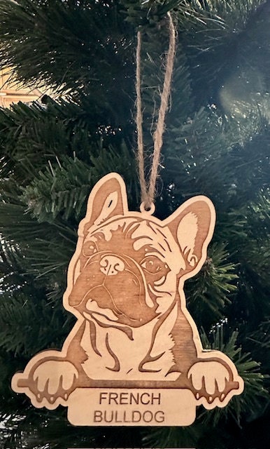French Bulldog with Paws Holiday Ornament | Wood | Personalized | Free Shipping
