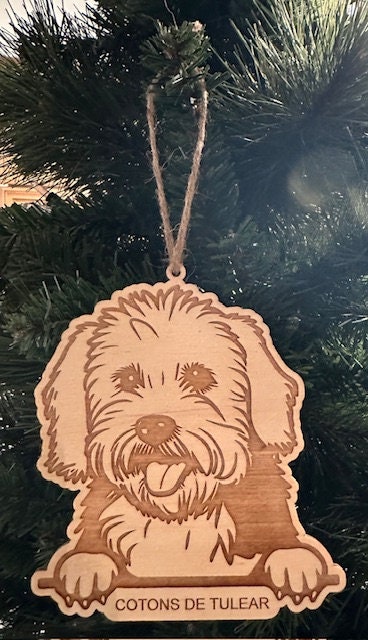 Coton de Tulear with Paws Holiday Ornament | Wood | Personalized | Free Shipping