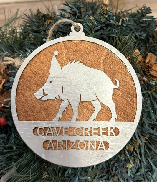 Javelina Ornament with Santa Hat — Valley Creations