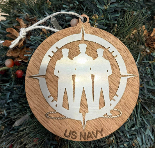 US Navy Wooden Ornament with Compass Design — Valley Creations