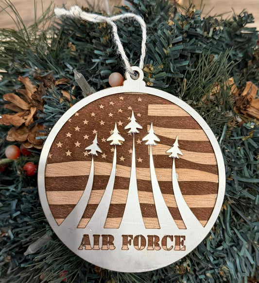 Air Force Fighter Jet Wood and Stainless Steel Ornament — Valley Creations