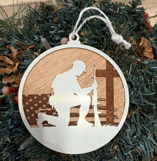 Fallen Hero Stainless Steel and Wood Ornament — Valley Creations