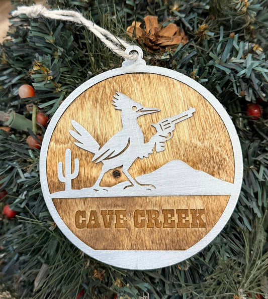 Roadrunner with Gun Cave Creek Ornament — Valley Creations