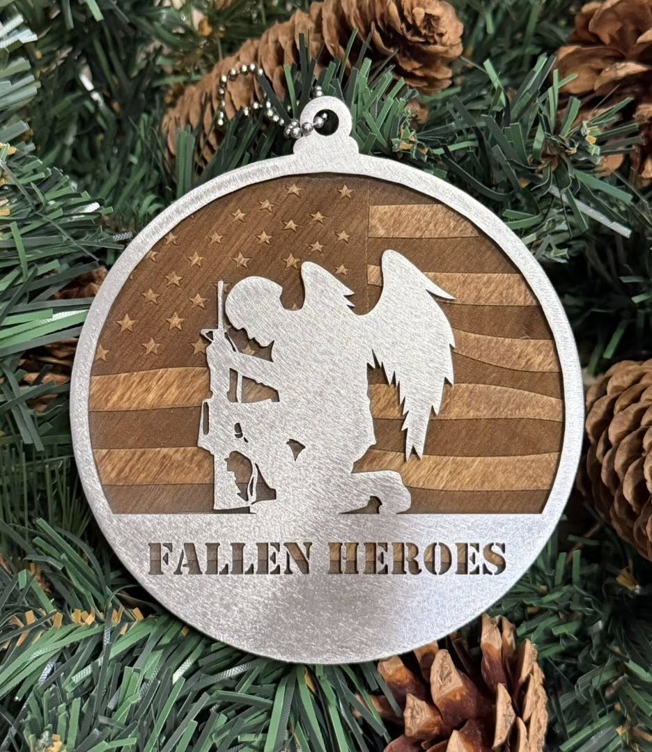 Fallen Hero Stainless Steel Wood Memorial Ornament — Valley Creations