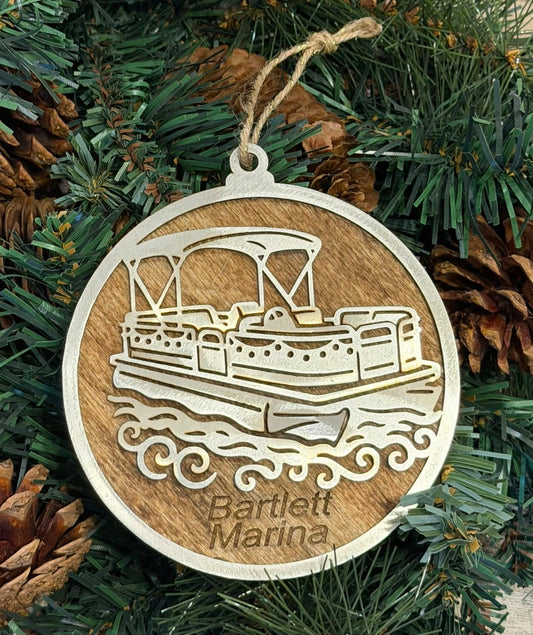 Pontoon Boat Ornament with Bartlett Marina Engraving — Valley Creations