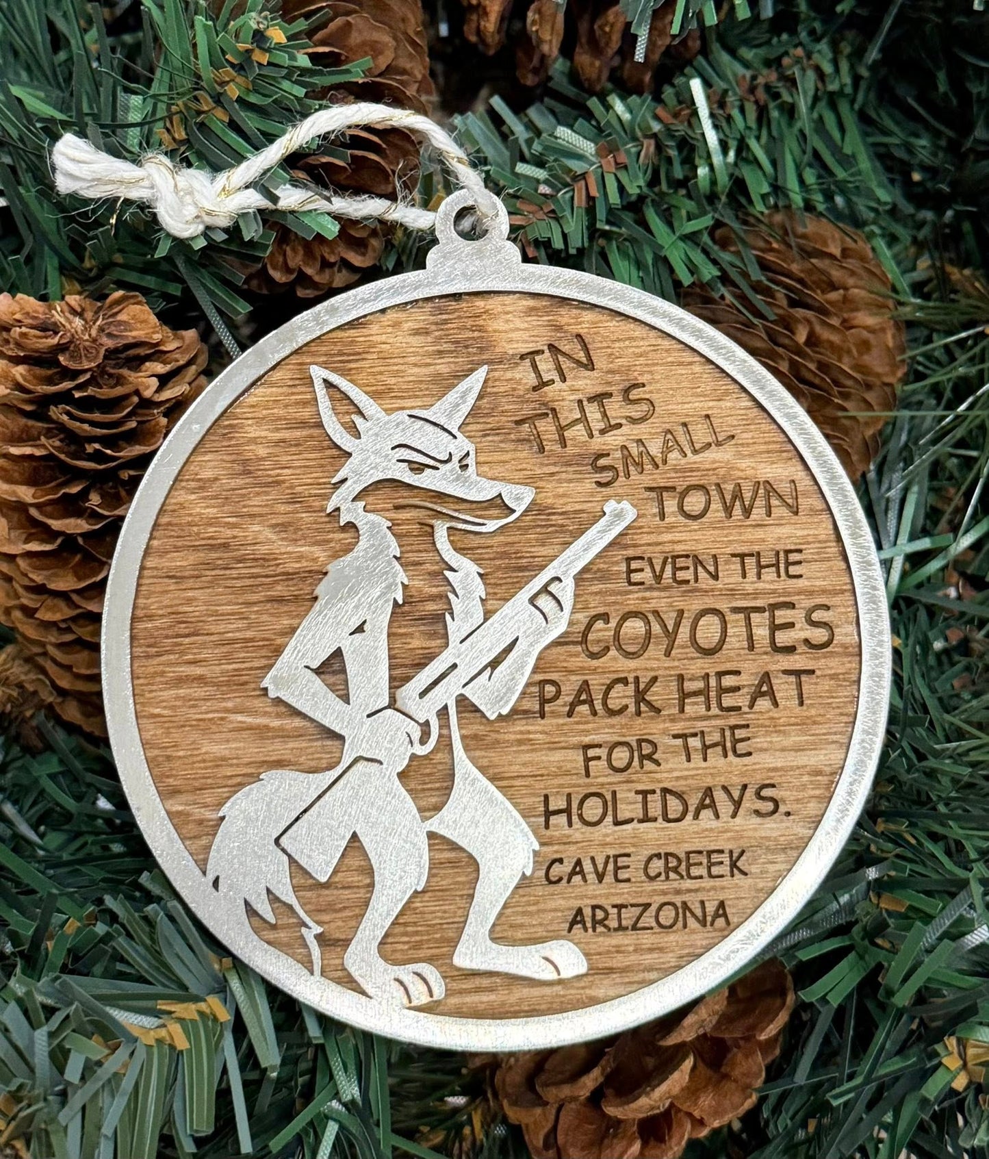 Coyote with Gun Ornament — Valley Creations