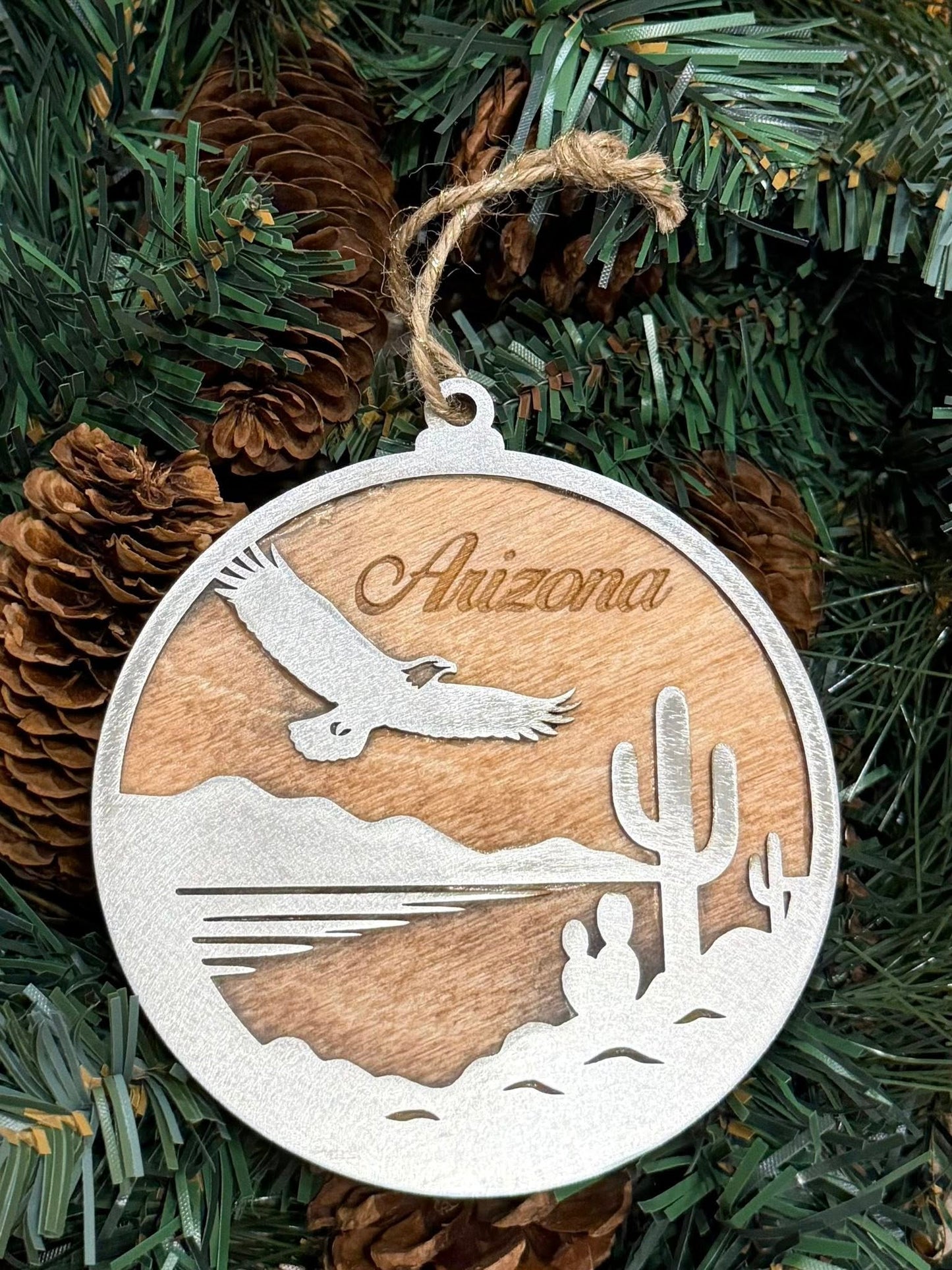 Eagle Lake Bartlet Arizona Stainless Steel Wood Ornament — Valley Creations