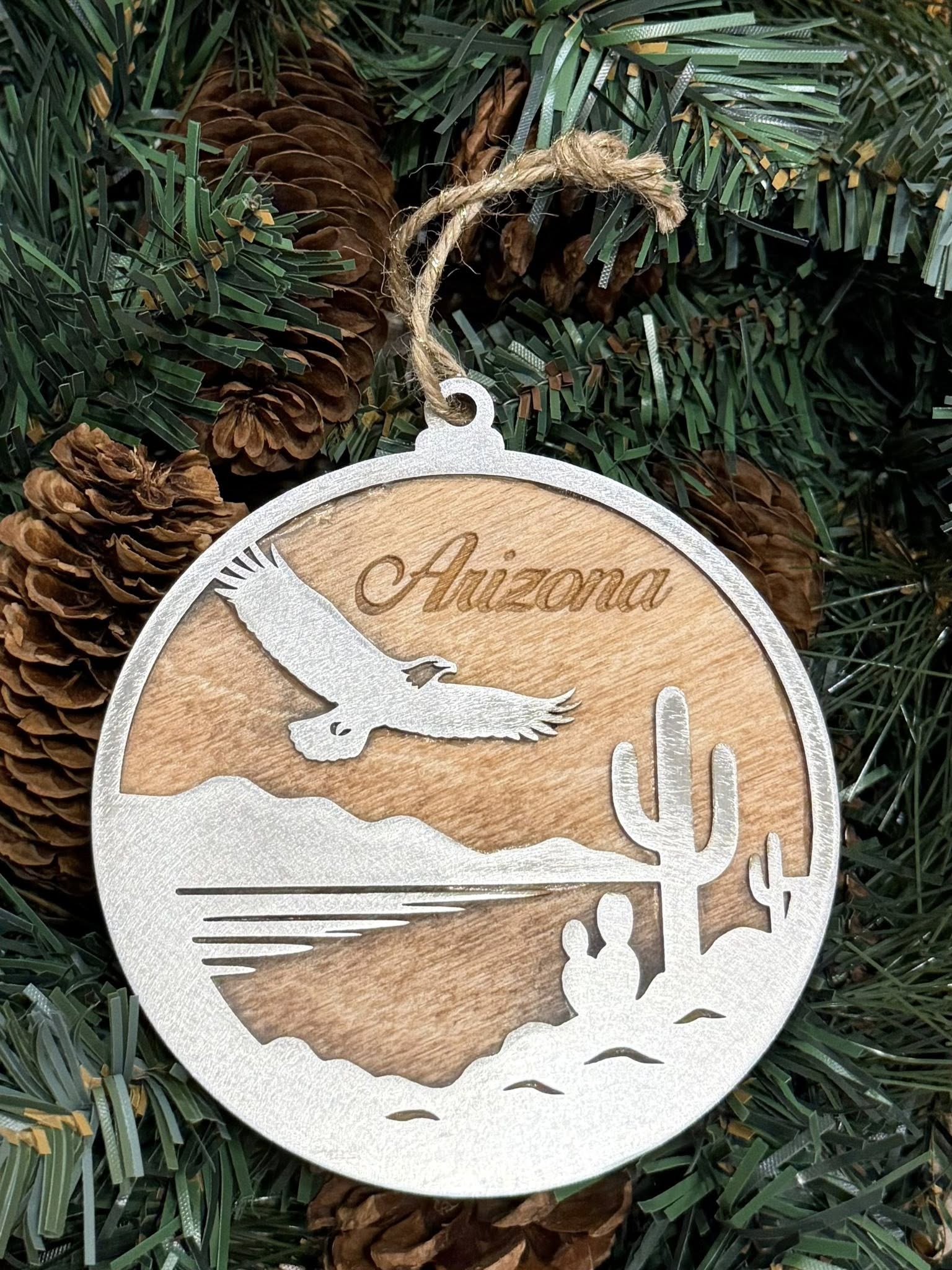 Eagle Lake Bartlet Arizona Stainless Steel Wood Ornament — Valley Creations
