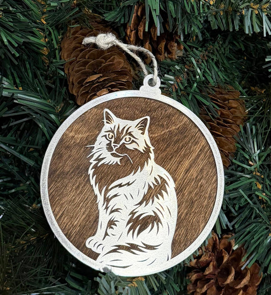 Stainless Steel and Wood Cat Ornament 4x4 in — Valley Creations