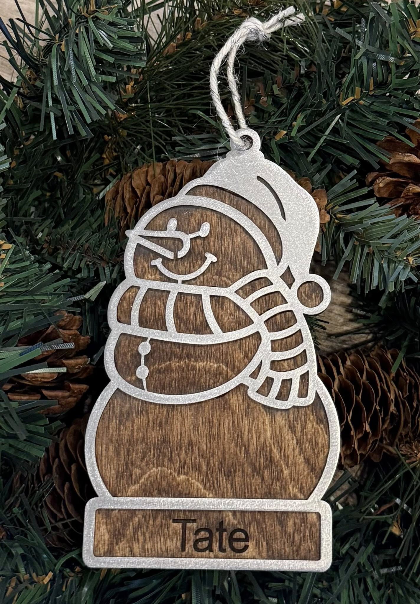 SnowMan Stainless Steel and Wood Ornament — Valley Creations