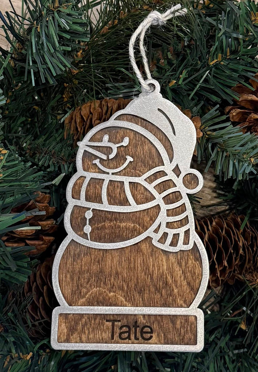 SnowMan Stainless Steel and Wood Ornament — Valley Creations