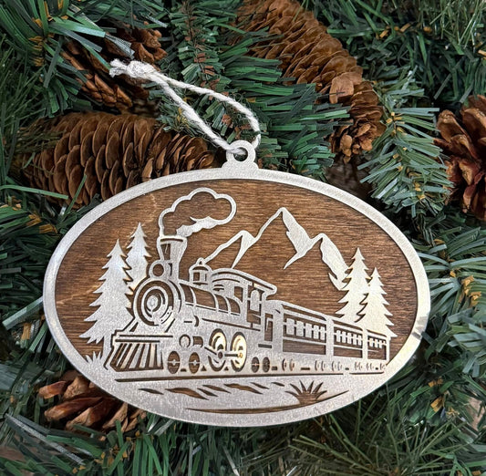 Steam Train Mountain Scene Ornament — Valley Creations