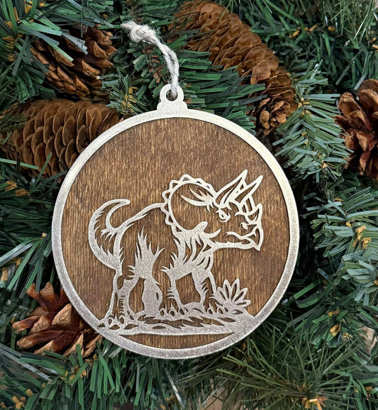 Triceratops Stainless Steel and Wood Ornament — Valley Creations