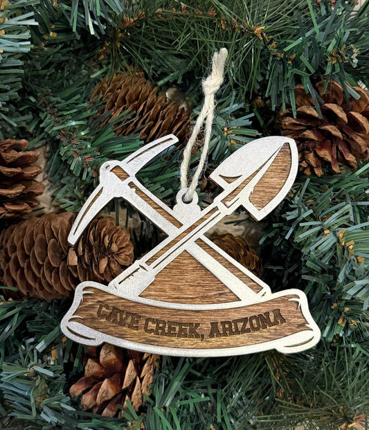 Cave Creek Arizona Miner Pickaxe Shovel Ornament — Valley Creations