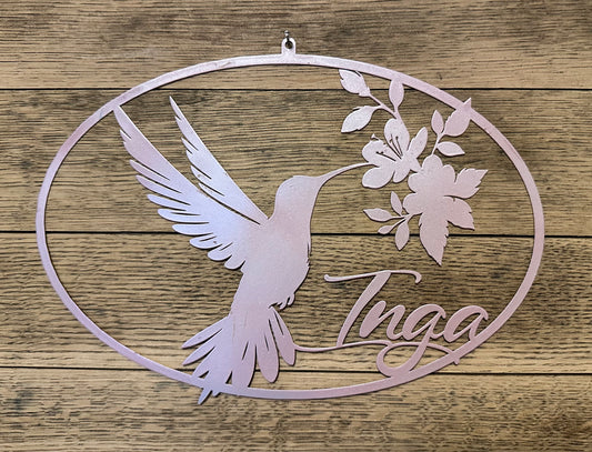 Custom Hummingbird Metal Sign – 13.5" Personalized Name Design - Free Shipping