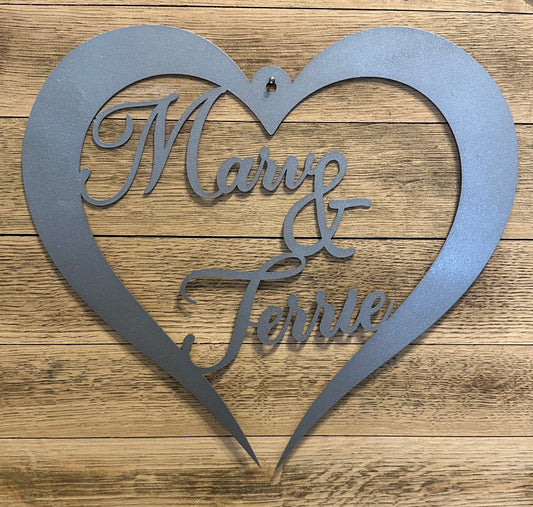 Personalized Heart Metal Sign – 12" Custom Names Design - Free Shipping