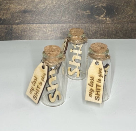 Laser-Cut 'Shit' Word Encased in Clear Glass 5ml Bottle - Whimsical Decor - Free Shipping