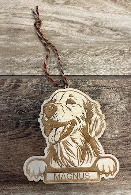 Golden Retriever with Paws Ornament | Wood | Personalized | Free Shipping