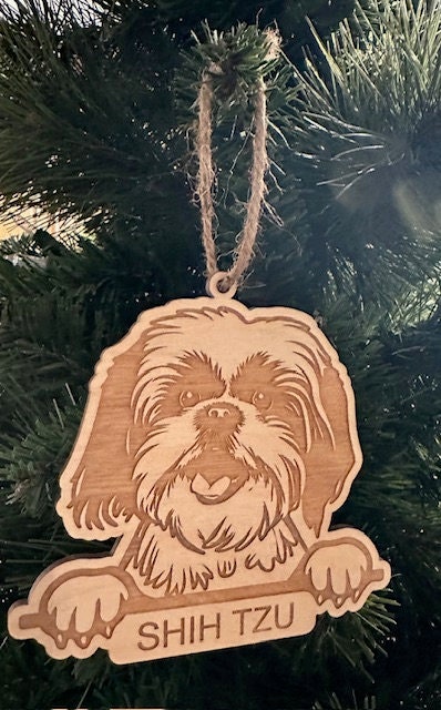 Shih Tzu with Paws Holiday Ornament | Wood | Personalized  | Free Shipping