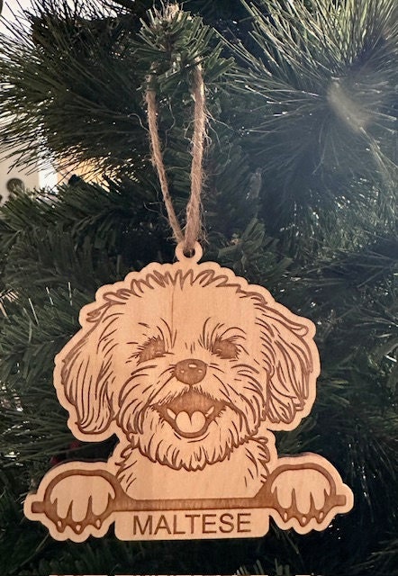 Maltese with Paws Holiday Ornament | Wood | Personalized | Free Shipping