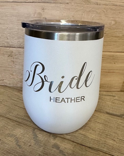 Bridal Wedding Wine Tumbler - Laser Engraved - Personalized